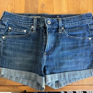 AG Adriano Goldschmied Medium Blue Denim Rolled Hem Shorts